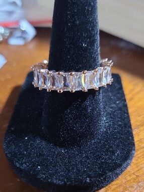 Rose Gold Eternity Band with Emerald-Cut Clear Stones - Women Jewelry